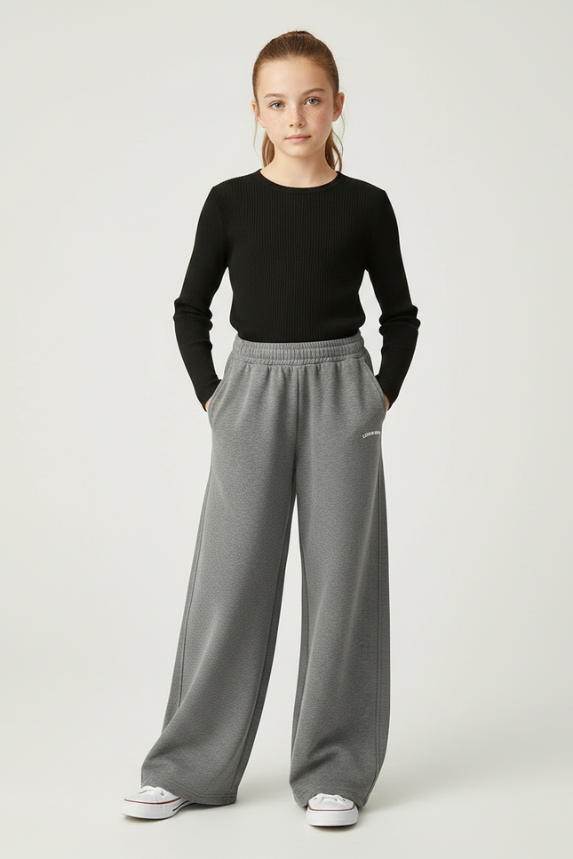 Pantalon Parachute Gris Ample Enfant Polaire Hiver - Molleton