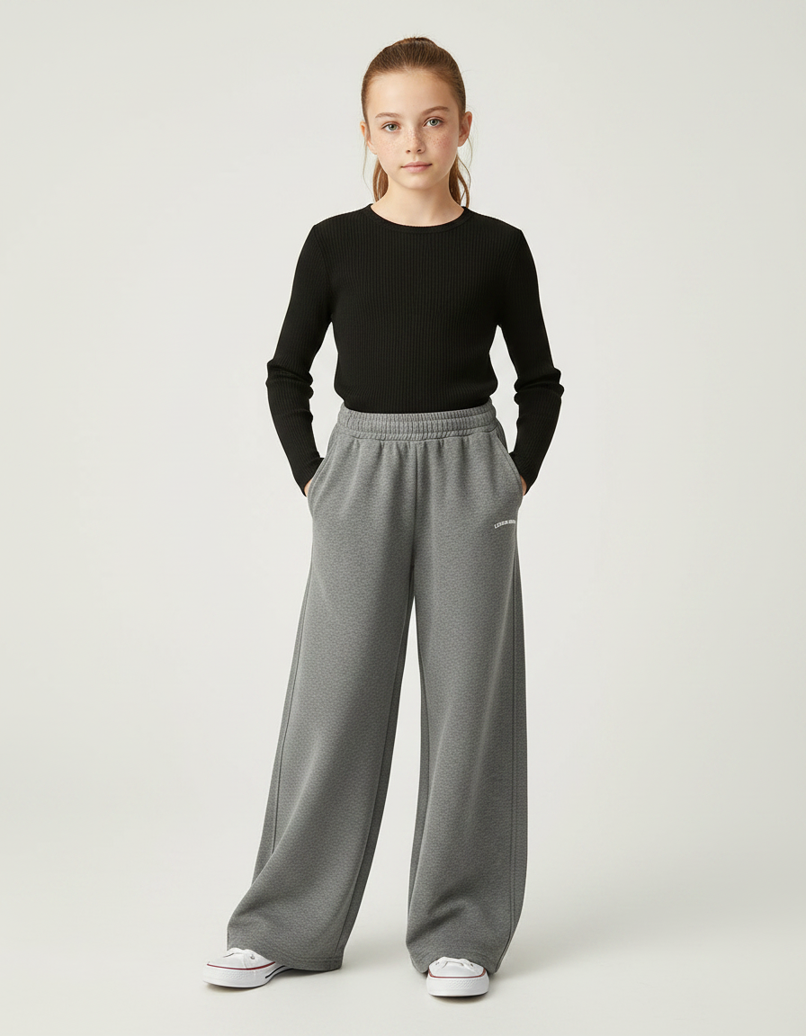 Pantalon Parachute Gris Ample Enfant Polaire Hiver - Molleton