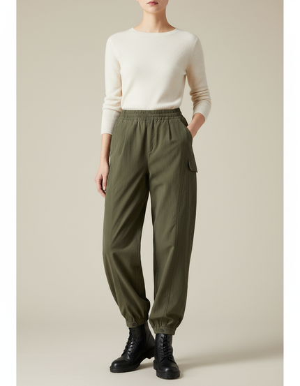 Pantalon Parachute Vert Kaki Ample Décontracté Élastique - Polyester