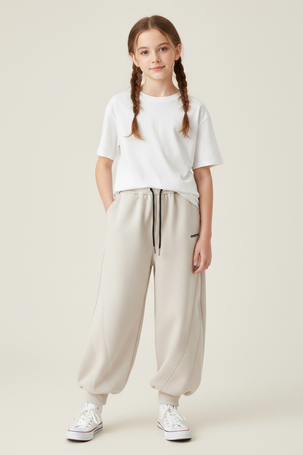 Pantalon Parachute Beige Ample Enfant Confortable - Molleton