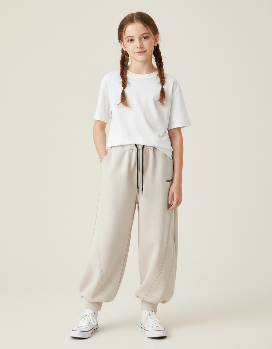 Pantalon Parachute Beige Ample Enfant Confortable - Molleton