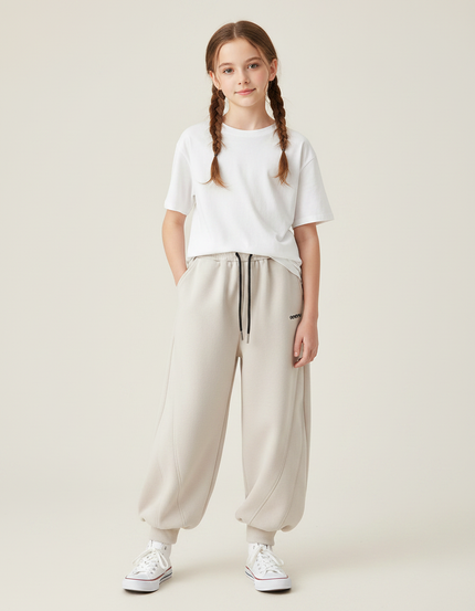 Pantalon Parachute Beige Ample Enfant Confortable - Molleton