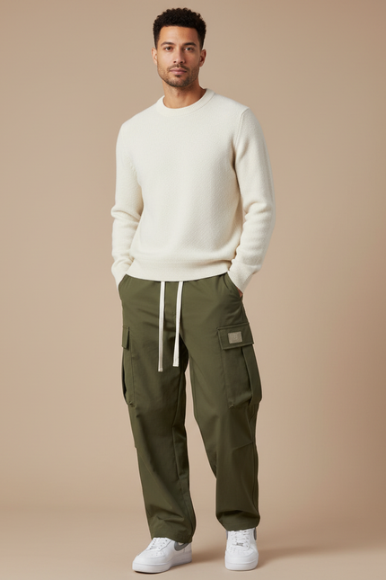 Pantalon Parachute Kaki Homme - Polyester
