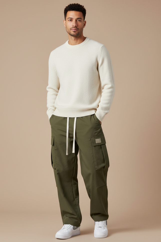 Pantalon Parachute Kaki Homme - Polyester