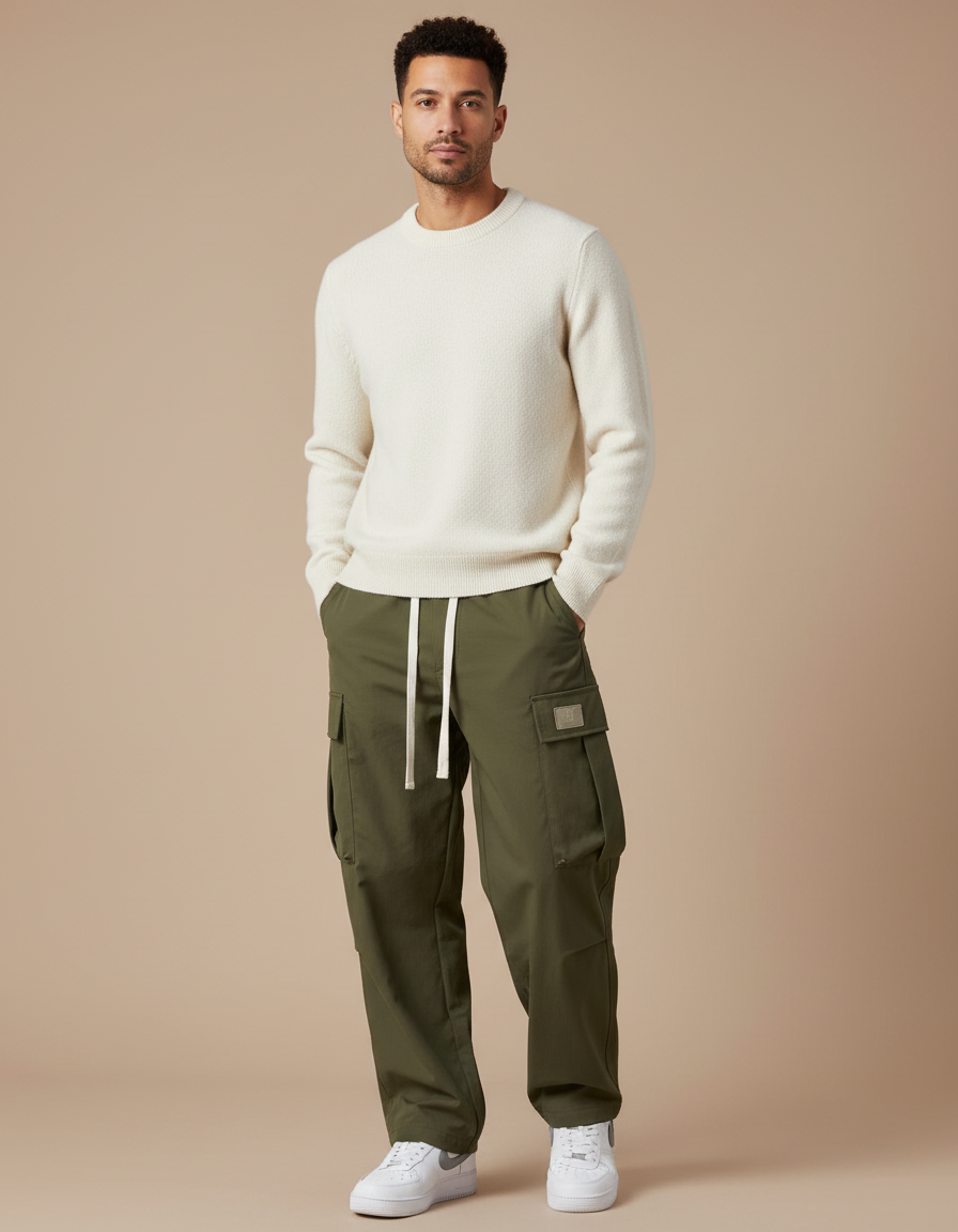 Pantalon Parachute Kaki Homme - Polyester