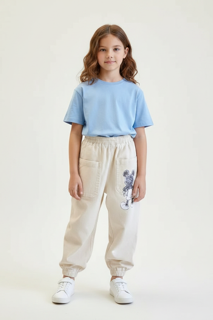 Pantalon Parachute Beige Coton Mickey Enfant Décontracté Ample