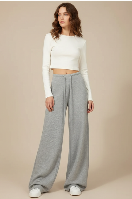 Pantalon Parachute Gris Ample Molletonné Décontracté Doux