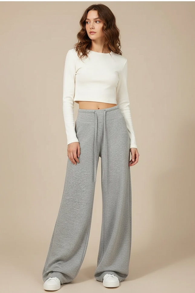 Pantalon Parachute Gris Ample Molletonné Décontracté Doux