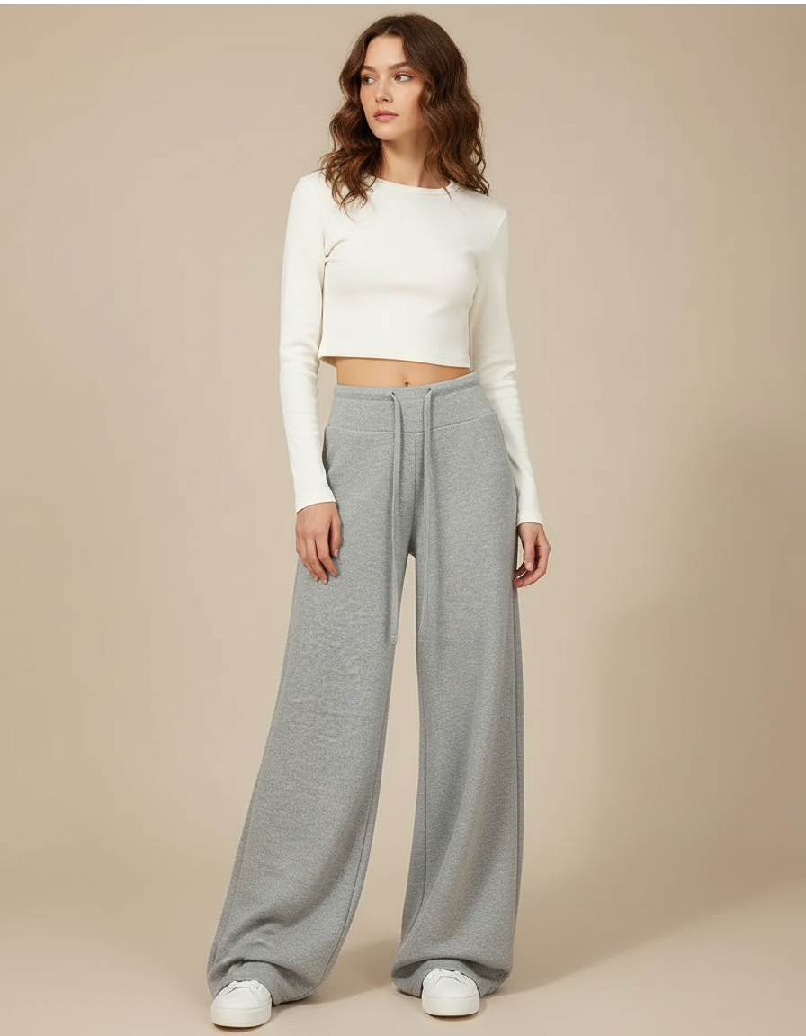 Pantalon Parachute Gris Ample Molletonné Décontracté Doux