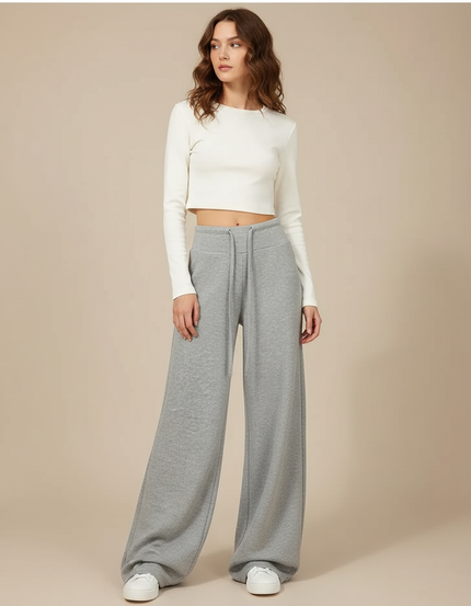 Pantalon Parachute Gris Ample Molletonné Décontracté Doux