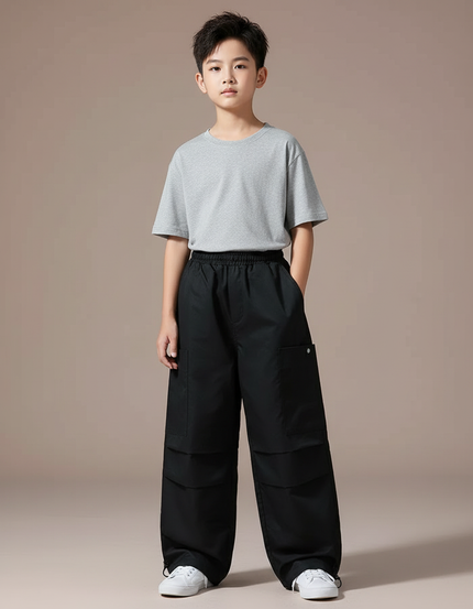 Pantalon Parachute Noir Cargo Ample Enfant Moderne - Polyester