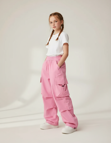 Pantalon Parachute Rose Baggy Cargo Enfant Streetwear - Polyester