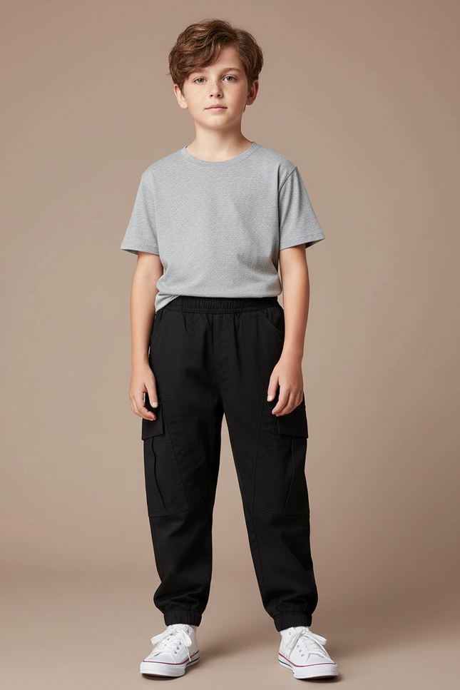 Pantalon Parachute Noir Cargo Coton Enfant Garçon