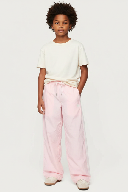 Pantalon Parachute Rose Ample Rayures Blanches Enfant - Polyester