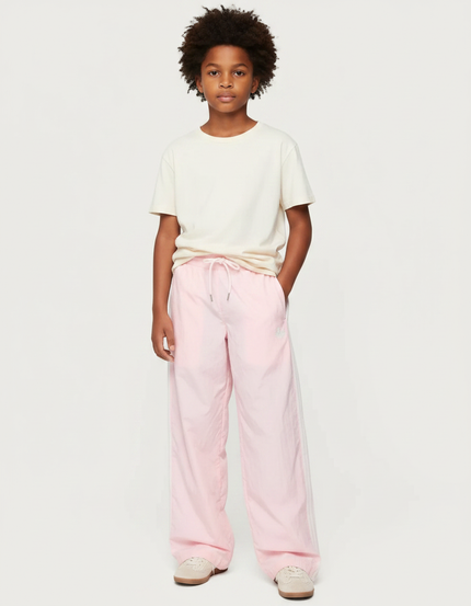 Pantalon Parachute Rose Ample Rayures Blanches Enfant - Polyester