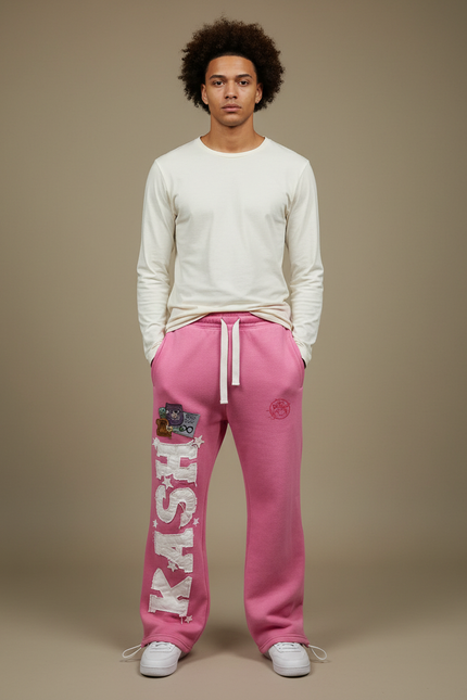 Pantalon Parachute Rose Ample Molleton Imprimé Homme