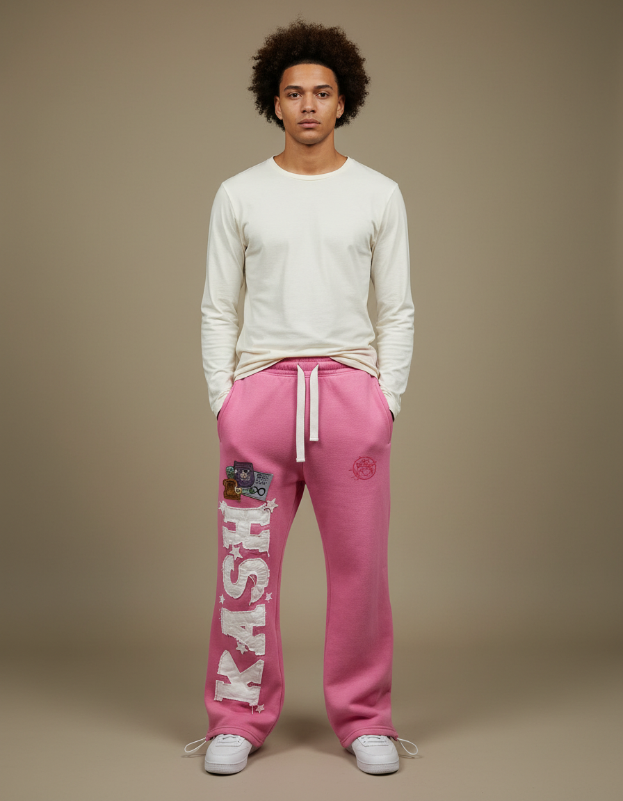 Pantalon Parachute Rose Ample Molleton Imprimé Homme
