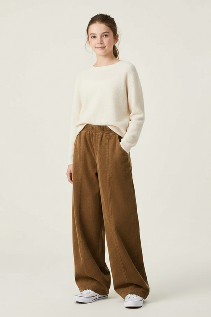 Pantalon Parachute Marron Côtelé Ample Confortable Enfant - Cordé