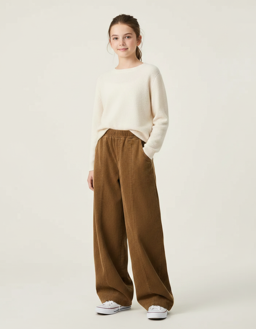 Pantalon Parachute Marron Côtelé Ample Confortable Enfant - Cordé