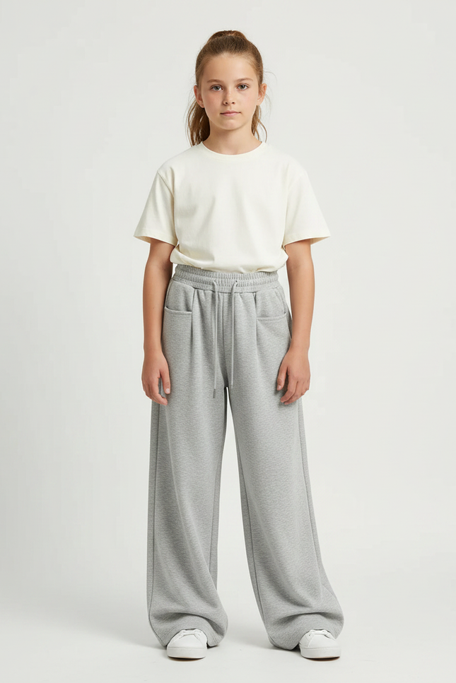 Pantalon Parachute Gris Ample Molletonné Décontracté Enfant