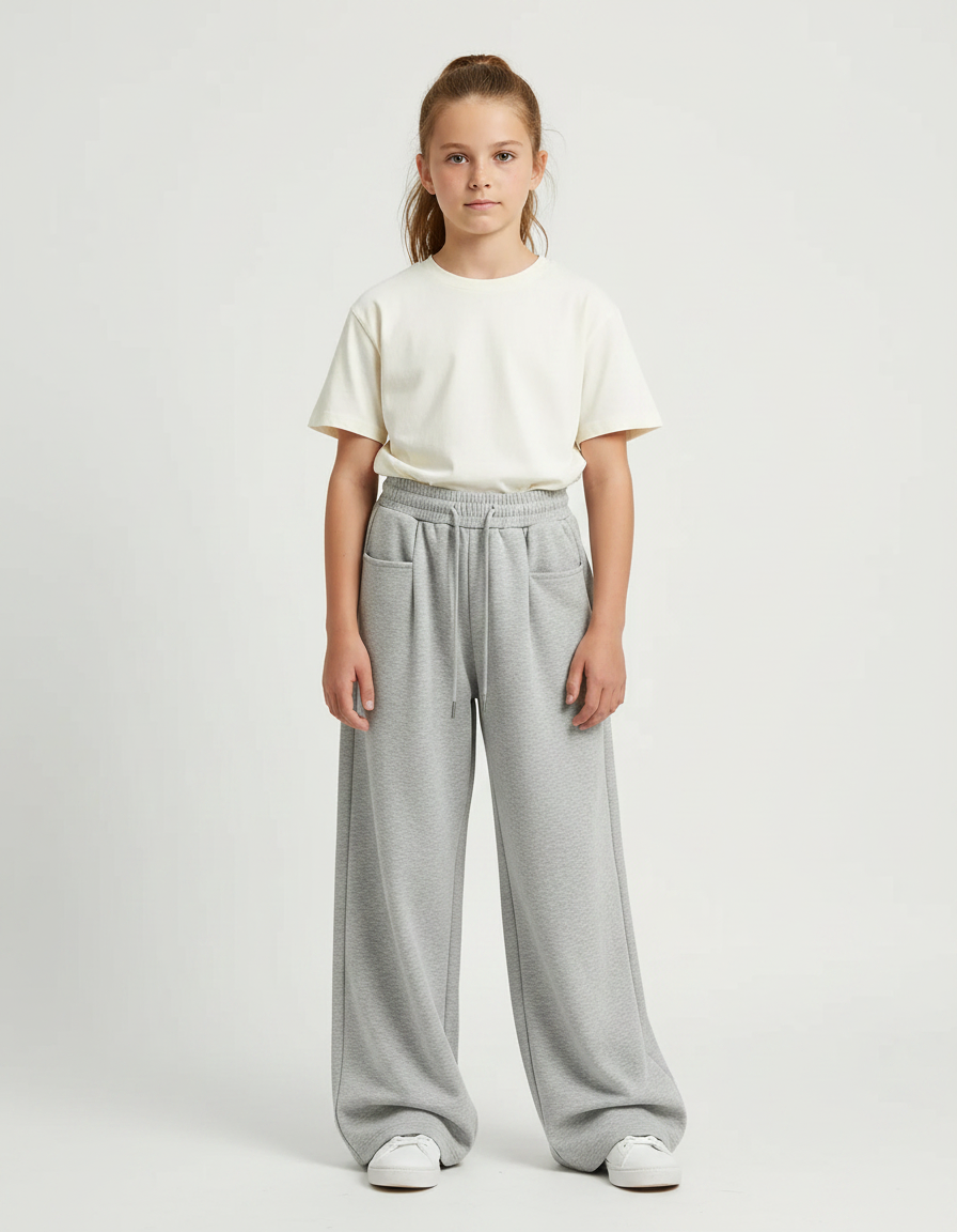 Pantalon Parachute Gris Ample Molletonné Décontracté Enfant
