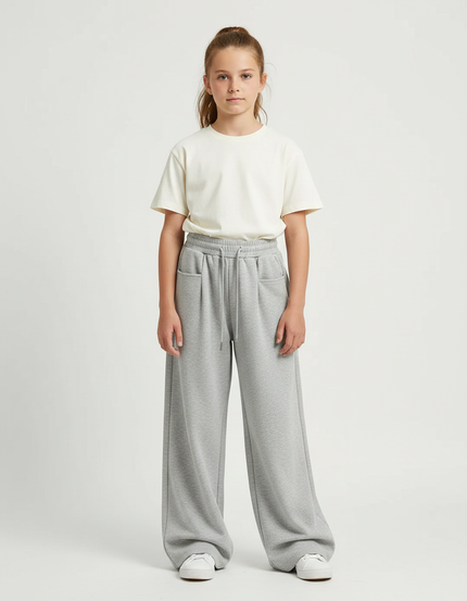 Pantalon Parachute Gris Ample Molletonné Décontracté Enfant