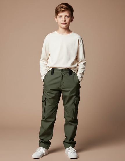 Pantalon Parachute Kaki Cargo Enfant Décontracté - Toile