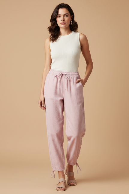 Pantalon Parachute Femme Resserré Aux Chevilles Toile - Rose Lin