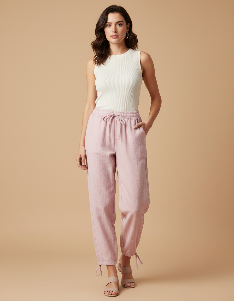 Pantalon Parachute Femme Resserré Aux Chevilles Toile - Rose Lin