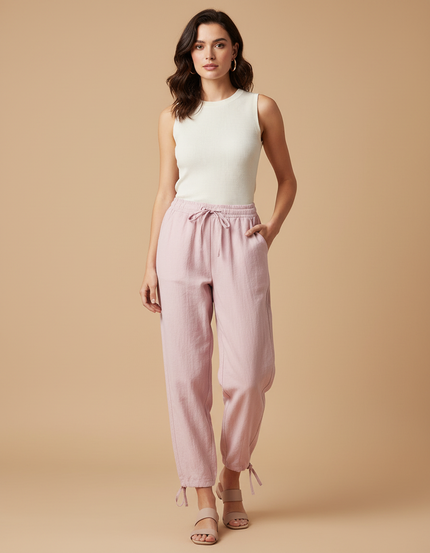 Pantalon Parachute Femme Resserré Aux Chevilles Toile - Rose Lin
