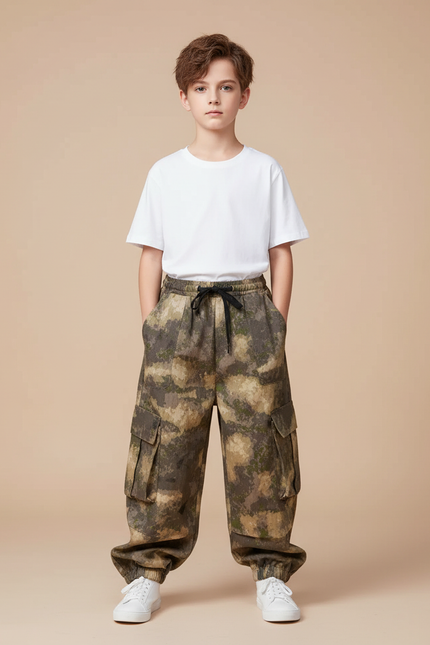 Pantalon Parachute Camouflage Cargo Ample Garçon Décontracté - Multicolore Toile