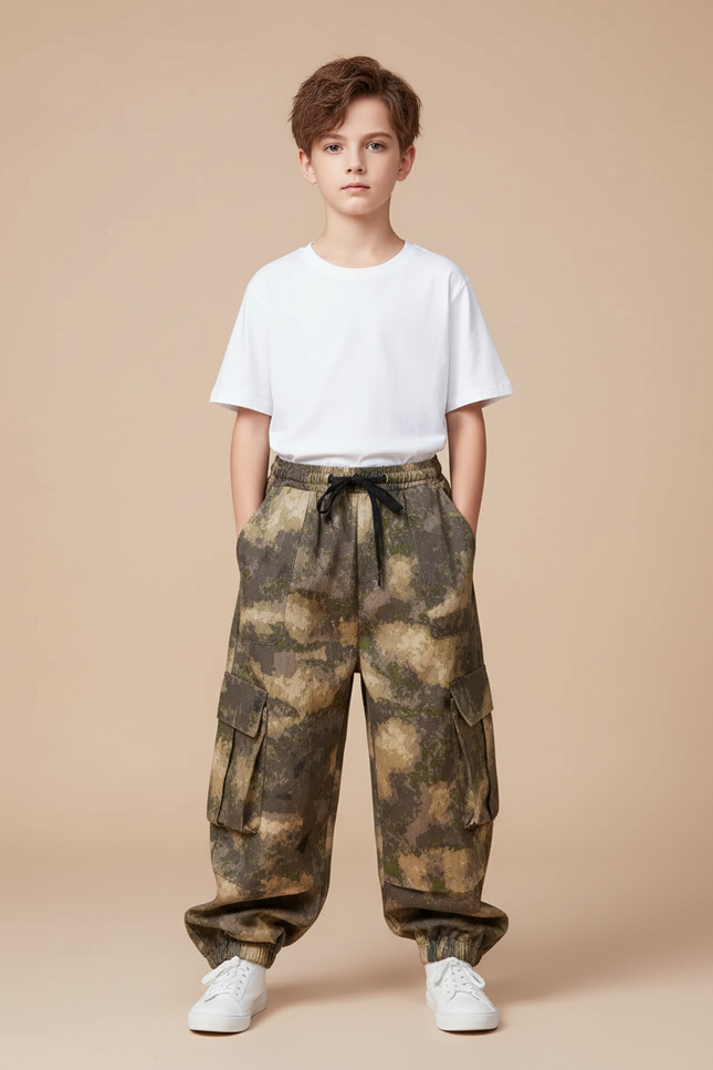 Pantalon Parachute Camouflage Cargo Ample Garçon Décontracté - Multicolore Toile