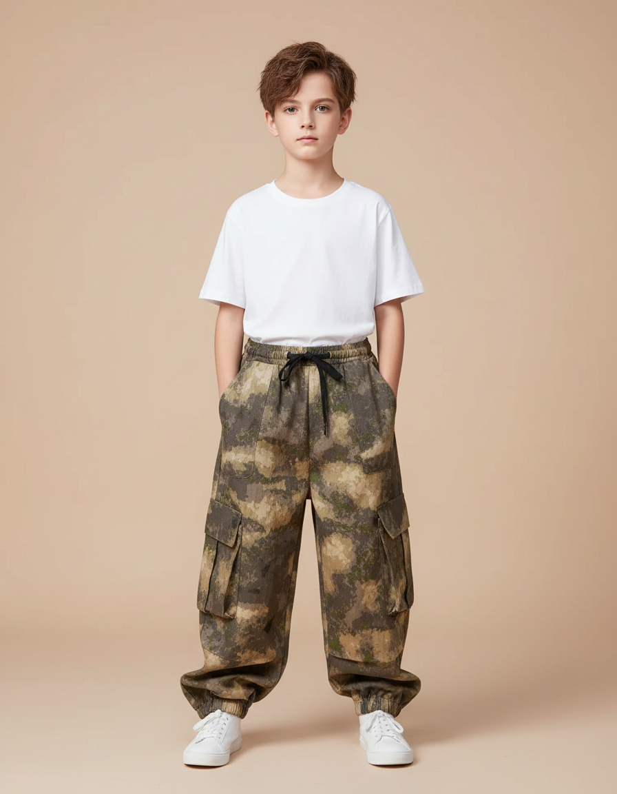 Pantalon Parachute Camouflage Cargo Ample Garçon Décontracté - Multicolore Toile