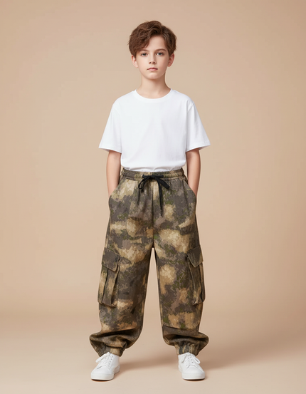 Pantalon Parachute Camouflage Cargo Ample Garçon Décontracté - Multicolore Toile