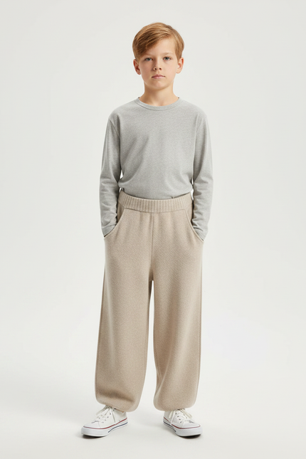 Pantalon Parachute Beige Ample Tricoté Enfant - Maille