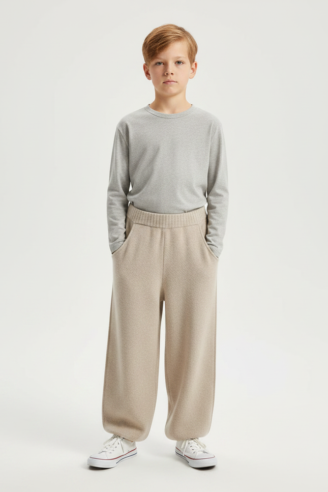 Pantalon Parachute Beige Ample Tricoté Enfant - Maille