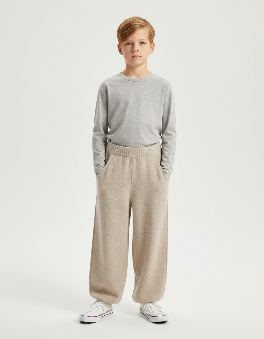 Pantalon Parachute Beige Ample Tricoté Enfant - Maille