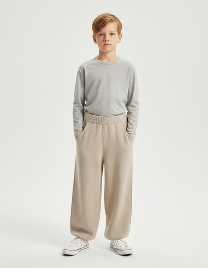 Pantalon Parachute Beige Ample Tricoté Enfant - Maille