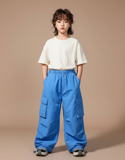 Pantalon Parachute Bleu Cargo Ample Enfant Décontracté - Polyester