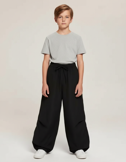 Pantalon Parachute Noir Ample Décontracté Cordon Enfant - Polyester