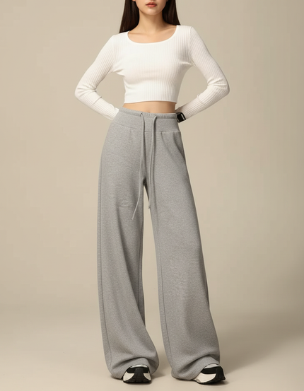 Pantalon Parachute Gris Ample Cordon Sport Doux - Molleton