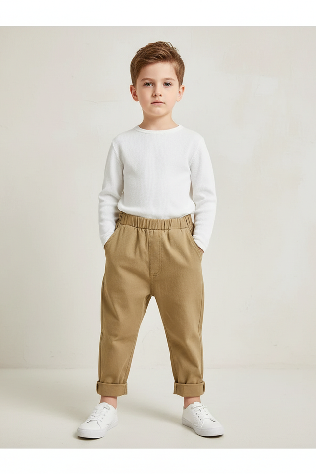 Pantalon Parachute Kaki Coton Élastique Décontracté Garçon