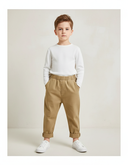 Pantalon Parachute Kaki Coton Élastique Décontracté Garçon