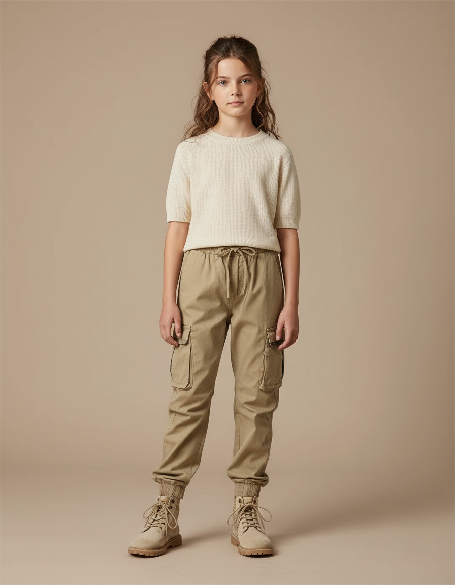 Pantalon Parachute Kaki Cargo Ample Coton Décontracté