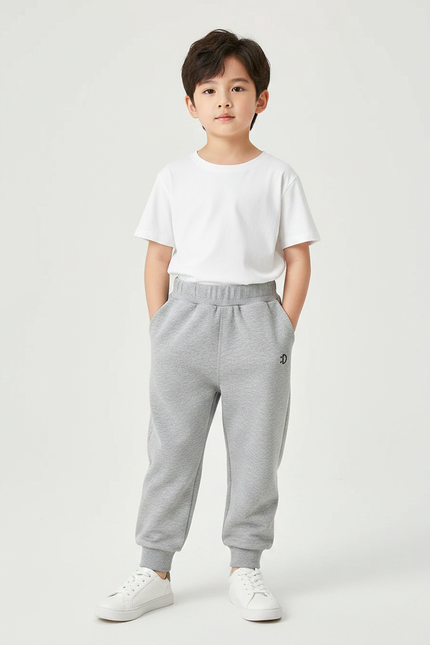 Pantalon Parachute Gris Uni Ample Décontracté Enfant - Molleton