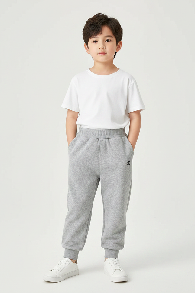 Pantalon Parachute Gris Uni Ample Décontracté Enfant - Molleton