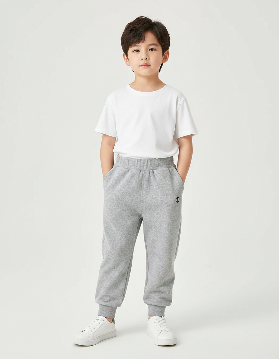 Pantalon Parachute Gris Uni Ample Décontracté Enfant - Molleton