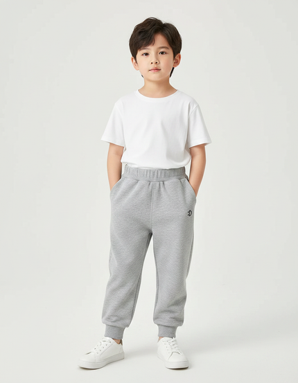 Pantalon Parachute Gris Uni Ample Décontracté Enfant - Molleton