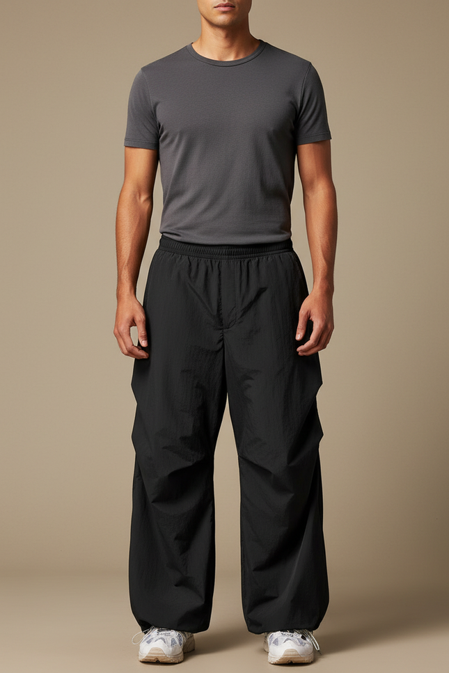 Pantalon Parachute Noir Ample Nylon Respirant Homme - Polyester