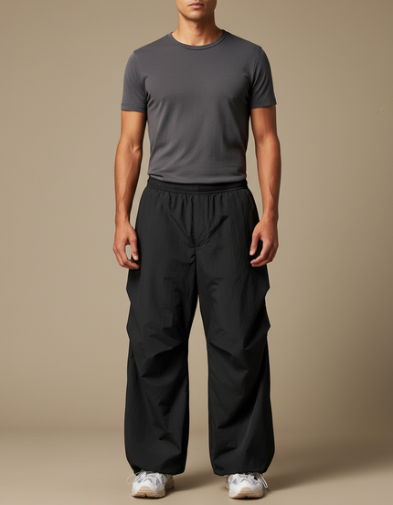 Pantalon Parachute Noir Ample Nylon Respirant Homme - Polyester